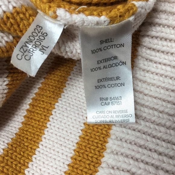 Calvin Klein Jeans Striped Mustard Yellow and White Knit Sweater - Picture 8 of 9